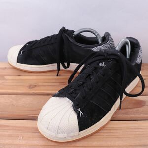 z5450 アディダス スーパースター US7 1/2 25.5cm/黒 ブラック 灰 グレー adidas SUPERSTAR メンズ スニーカー 中古