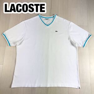 LACOSTE ラコステ 半袖シャツ Vネック 8 ティプライン ホワイト×スカイブルー ビッグサイズ ワニ