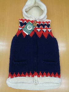 半額以下！ 定価 ¥46,000 CANADIAN SWEATER カナディアンセーター フード付きフロントＺＩＰカウチンベストウール　:NAVY Size: 34