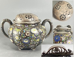 中国古美術 七宝焼 香炉 時代物 骨董 茶道具 置物 古美術 20-05m 