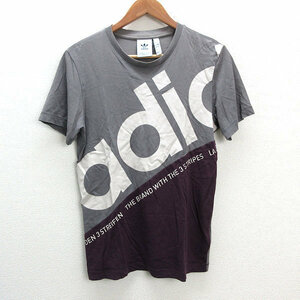 s■アディダス/adidas Pete CL Tee DU7683/ビックロゴ 半袖Tシャツ【S】灰 紫/MENS/135【中古】