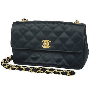 シャネル CHANEL ココマーク チェーン ショルダーバッグ CC ターンロック ミニ マトラッセ サテン ブラック レディース 【中古】