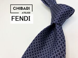 【新古品】FENDI　フェンディ　全面FFロゴ柄 ネクタイ 3本以上 送料無料 メンズ ネイビー　光沢　1203094