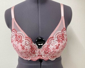 CR14844 IB⑥【特価】新品 大きい ブラジャー F75 1枚 ピンク レース 花柄 リボン 脇高 刺しゅう 3/4カップ ストレッチ 訳あり レディース