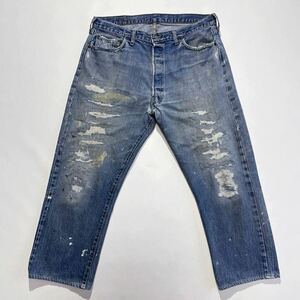 66前期♪16ボタン 70s USA製 Levis 501 オリジナル ビンテージ Levis 501 66前期 ペンキ リペア クラッシュデニム ボタン裏16