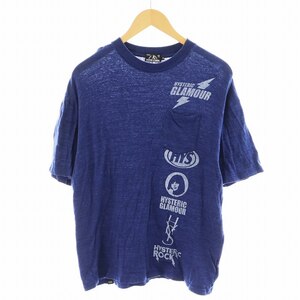 ヒステリックグラマー HYSTERIC GLAMOUR Tシャツ カットソー 半袖 クルーネック ガール プリント ロゴ M 紺 ネイビー /AN32 メンズ