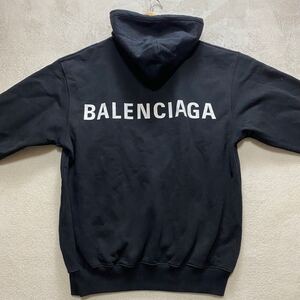 【美品・名作】 BALENCIAGA バレンシアガ メンズ デムナ期 プルオーバー パーカー スウェット フーディ バックロゴ ブラック L相当