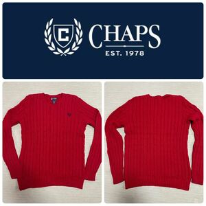 CHAPS ralph lauren ロゴ 刺繍 ケーブル ニット セーター クルーネック トップス 長袖 XL クリスマス 赤 RED