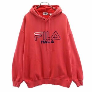 フィラ 90s オールド 長袖 スウェットパーカー L レッド系 FILA 裏起毛 ロゴ メンズ