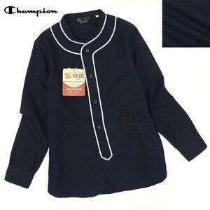 ★定価￥12,960- 新品タグ付き 復刻 ランタグ Champion チャンピオン 50’sヴィンテージモデル ヘインズ別注 ベースボールシャツ 紺 M