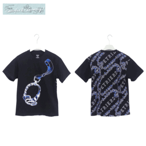 新作 Sランク HERMES マキシTシャツ 鐙プリント入 34 ブラック コットン 国内購入品 H4E4651DC0234