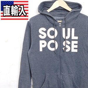 アメリカ直輸入古着　SOUL POSE■ロゴプリント スウェットパーカー フード付きジップジャケット 裏起毛■XS■グレー　※RY2613028