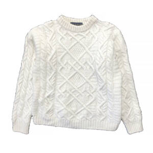 【980円スタート】イングランド製 Skye Knitwear ヴィンテージ フィッシャーマン セーター ホワイト ウールニット UK 古着 難あり BJ0036