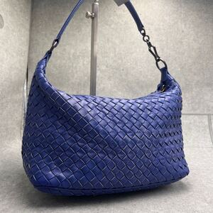 美品 BOTTEGA VENETA ボッテガヴェネタ ハンドバッグ ワンショルダー イントレチャート ホーボー 青色 ブルー レザー レディース