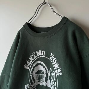 【1円スタート】90s Champion チャンピオン リバースウィーブ スウェット Lサイズ USA製 グリーン 緑 エスキモージョー 両面プリント