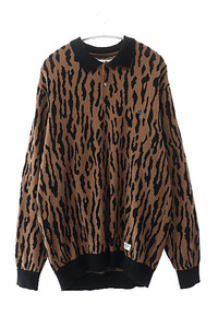 ワコマリア WACKO MARIA 22AW LEOPARD KNIT POLO SHIRT レオパード ヒョウ柄 ニット ポロシャツ 22FW-WMK-KN21 M 茶 ブラウン 240204 メン