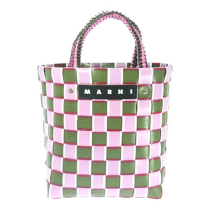 MARNI MARKET TAPE MINI BASKET バッグ マルニ ピクニック バッグ/ピンク×カーキ/かごバッグ/ハンドバッグ/マルシェ/■534330