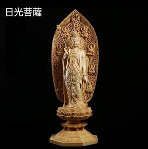 総檜材　仏教工芸品　木彫仏教　精密彫刻　極上品　仏師で仕上げ品　日光観音菩薩立像 高43cm