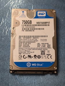 送料無料■ジャンク 2.5インチHDD WD WD7500BPVT 750GB 不具合あり 返品不可 基板の見た目は正常、スピンアップします、外観破損無し