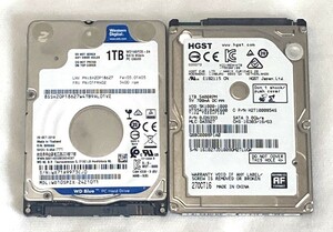 ★1円スタート★2.5インチ(ノートPC用) WD HGST SATA HDD 1TB (2枚セット）/ 動作チェック済 / フォーマット済