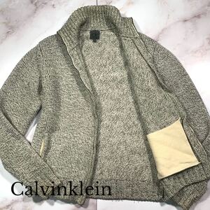 肉厚●CalvinKlein カルバンクライン 厚手 ローゲージ ドライバーズ ジップアップ ニット ジャケット 