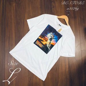 新品 BACK TO THE FUTURE プリントTシャツ Lサイズ WHITE メンズ バックトゥザ・フューチャー トップス 半袖 映画 シネマ