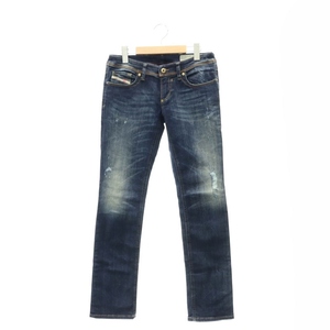 ディーゼル DIESEL STRETCH デニムパンツ ジーンズ ダメージ加工 USED加工 インディゴ W24 L30 S 紺 ネイビー /AT ■OS レディース