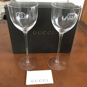 ★ GUCCI グッチ GG ロゴマーク ワイングラス グラス ペア 2客 セット 食器 美品 ★ 