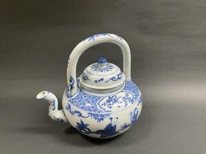 ◆【青花急須　共箱】　茶道具 茶具 古染付 染め付け 古物 骨董品 中国美術 古美術