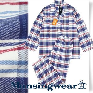 新品1円～★定価1.4万 Munsingwear マンシングウェア メンズ 綿100% テーラードパジャマ 3L チェック ルームウェア ネル素材◆3174◆