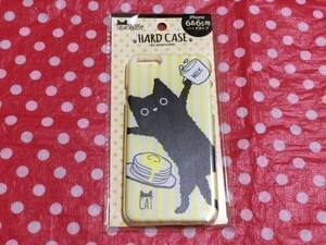 ネコポス■ iphone6 6s ハードカバー スマホケース 黒猫 ホットケーキ ミルク イエロー 黄色 ストライプ