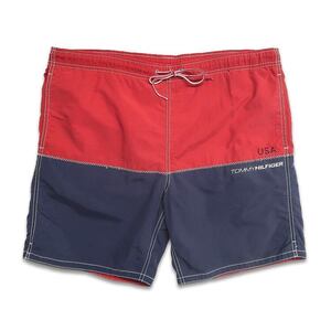 古着 TOMMY トミーヒルフィガー スイムショートパンツ ハーフパンツ ネイビー レッド 表記：M　gd402372n w40423