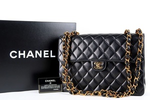 【新品同様・未使用】CHANEL シャネル ラムスキン デカマトラッセ30 中マト ブラック チェーンショルダーバッグ【JJ82】