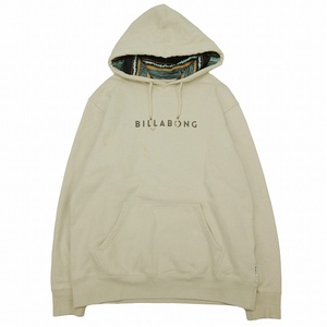 ビラボン BILLABONG ロゴ プリント フーディー パーカー 裏起毛 ジャージー生地 プルオーバー フーデッド トレーナー L ベージュ メンズ