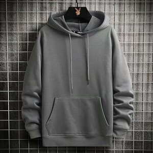 メンズパーカー メンズ パーカー 長袖 クルーネック メンズトップス メンズファッション 無地 春秋服 セール 　グレー L