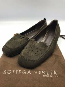 美品 BOTTEGA VENETA ボッテガヴェネタ 蝶 バタフライ スエード ローファー カーキ グリーン 35 1/2 フラットシューズ