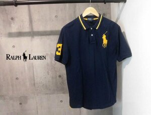 POLO RALPH LAUREN/ポロ ラルフローレン ビッグポニー刺繍 半袖 ポロシャツ XL/衿ライン 半袖シャツ/カノコ/紺 ネイビー