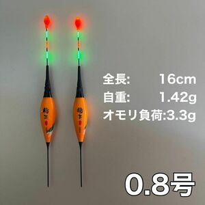 棒ウキ 0.8号　2本セット　電気ウキ　 へらウキ　ウキトップタイプA対応　グレ　メジナ　夜釣り へら浮き ヘラウキ チヌ