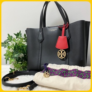 美品 TORY BURCH 保存袋 ペリー 2way ハンド ショルダー バッグ トリーバーチ スモール トリプルコンパートメント トート 革 オールレザー