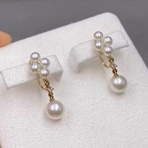 御木本　ミキモト MIKIMOTO K18 アコヤ真珠　ダイヤ付き　イヤリング 現行品