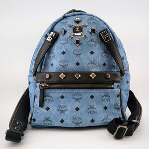 美品】MCM ヴィセトズ・スタッズ スカイブルー N7636 レザー リュック バックパック ユニセックス エムシーエム ◆3107/SBS通り店