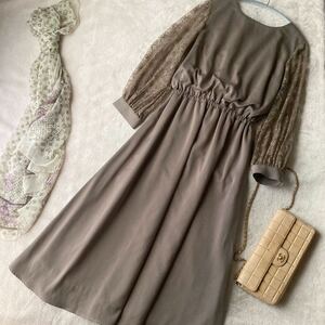 新品/GIRL DRESS FOR NOW＊ストレッチ袖レース ロングドレスワンピース＊カーキベージュ