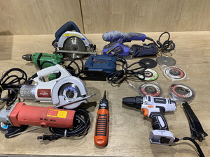 【２５－５０】電動工具 まとめ売り HITACHI RYOBI 変速ドリル 丸ノコ オービタルサンダ 等 無段変速ジグソー 中古品 ジャンク品含む