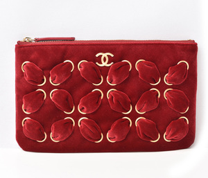 シャネル クラッチバッグ/フラットポーチ CHANEL Red Velvet W/Card VIP Novelty Pouch レッド ベルベット ノベルティ