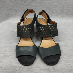 I825 Clarks クラークス サンダル 38 ブラック アンクル ストラップ ダイヤ柄 パンチング デザイン ヒール Ranae Alette ラナエアレッテ