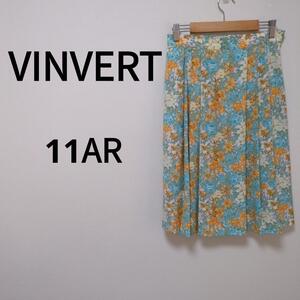 【VINVERT】バンベール(11AR)総花柄ひざ丈プリーツスカート＊裏地