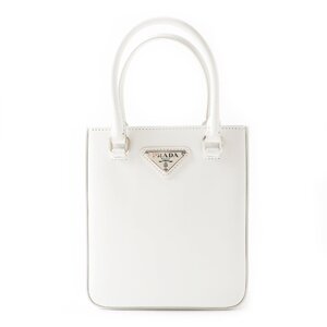 極美品 PRADA プラダ 定価324500円 1BA331 スモール ブラッシュドレザー 2WAYトート／ショルダーバッグ BIANCO ホワイト 伊製 レディース