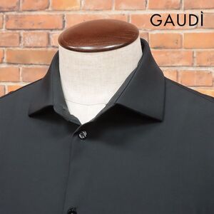 GAUDI/Lサイズ/イタリー製シャツ 抜群の伸縮性◎ ジャージー 無地 ホリゾンタル襟 長袖 新品/黒/ブラック/ja184/