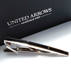 【uat90】UNITED ARROWS ユナイテッドアローズ ネクタイピン/タイバー シルバー×ブラック 黒 オニキス スリムタイプ 新品