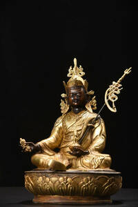▽鴻▽ 銅製 塗金 蓮花生大士像 置物 古賞物 中国古玩 中国古美術